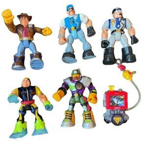 Rescue Heroes Fisher Price Wilderness Scuba Cowboy Police 5 Figures Backpack VTG